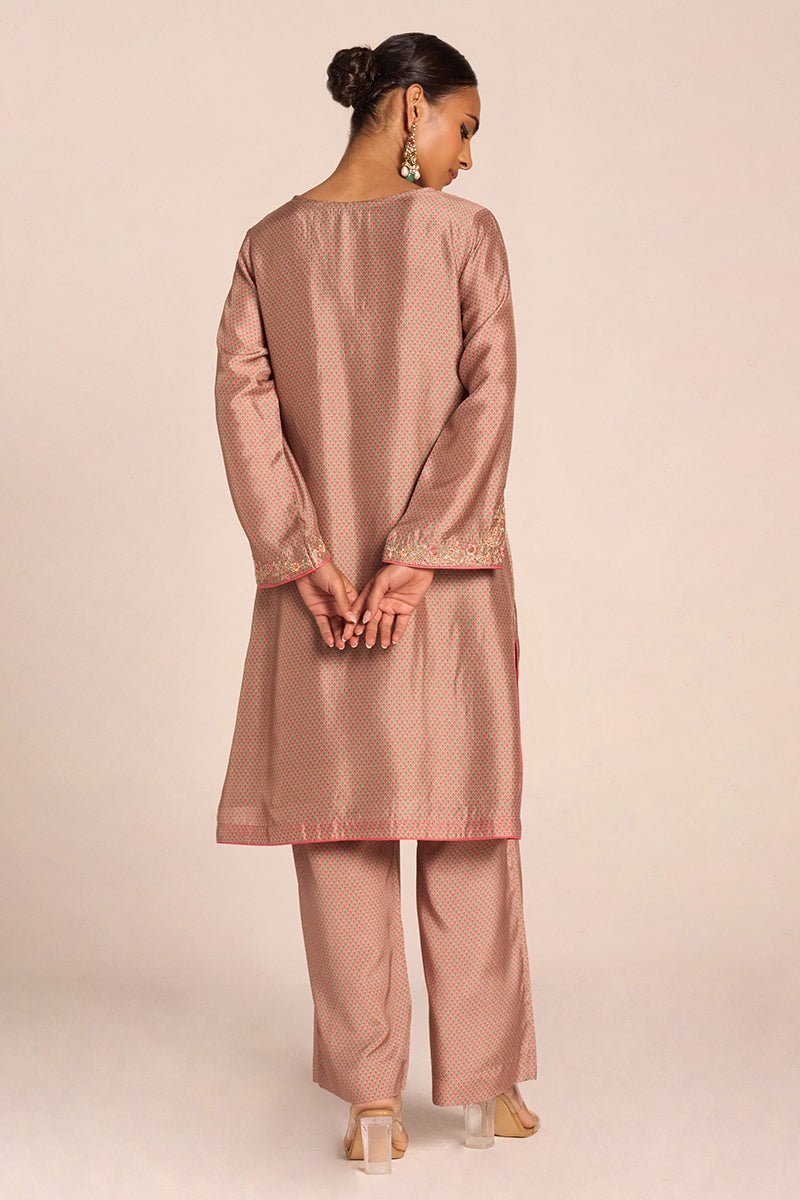 Grey Print and Embroidered Festive Co-ord Set - Ganga Fashions