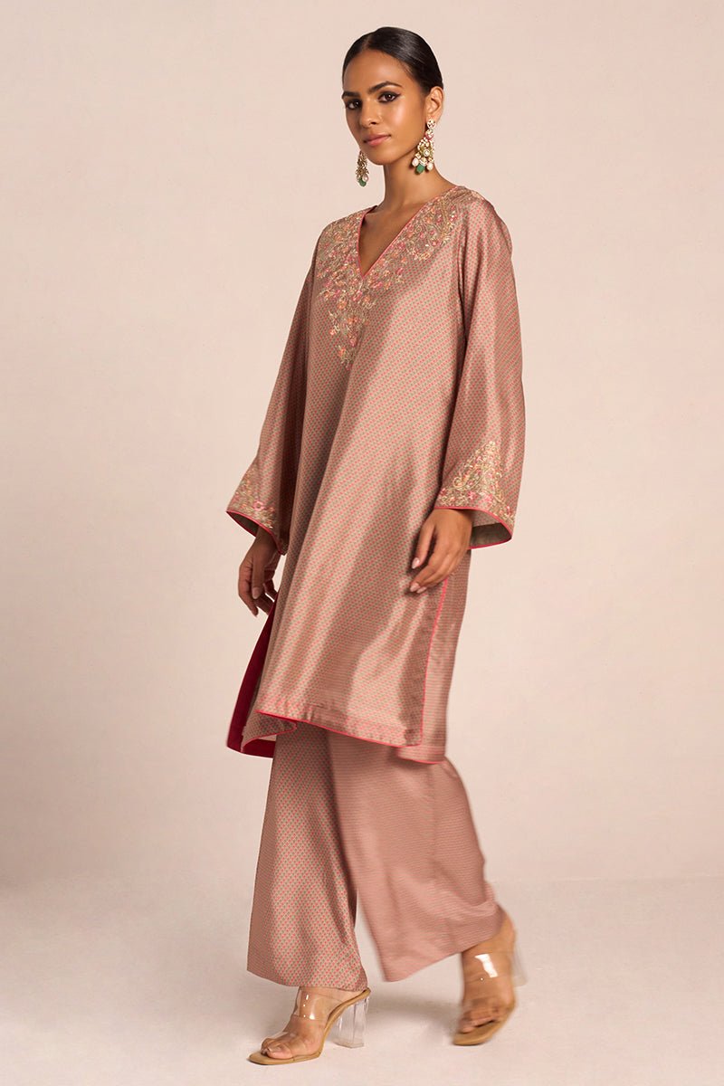 Grey Print and Embroidered Festive Co-ord Set - Ganga Fashions
