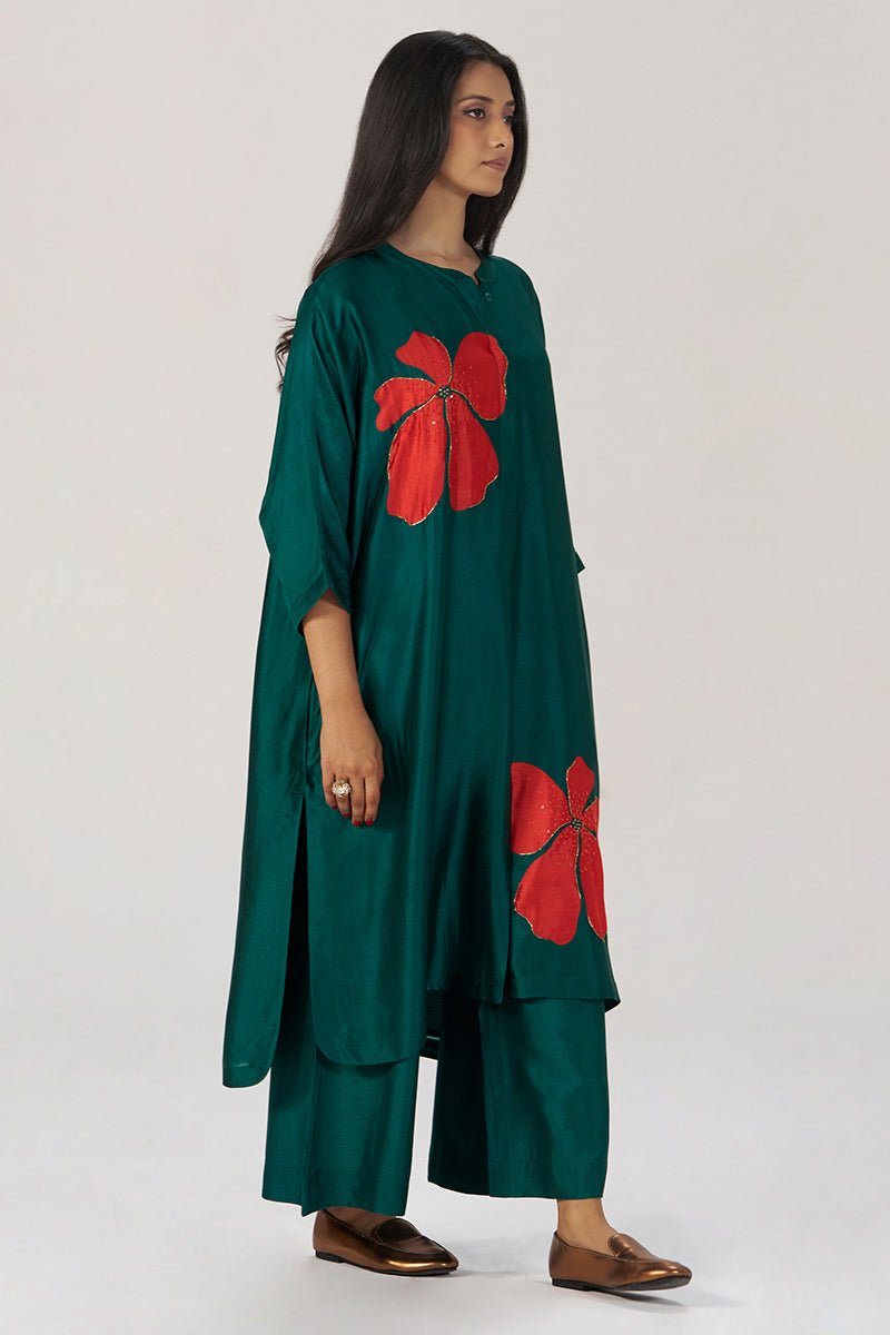 Deep Forest Green Silk Festive Co-ord Set - Ganga Fashions