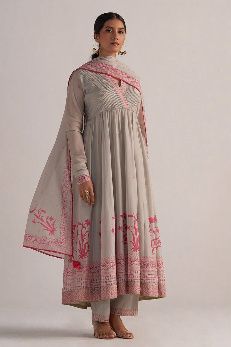 Grey Mul-Mul Anarkali Kurta Set