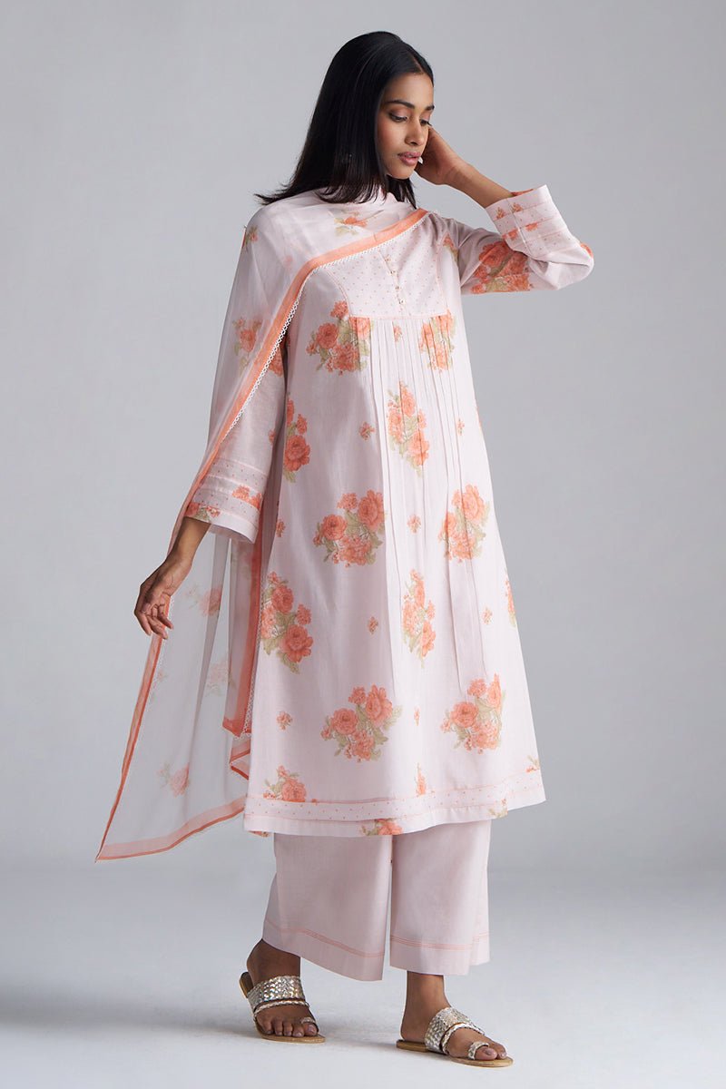 Shell and Melon Mul-Mul Kurta Set