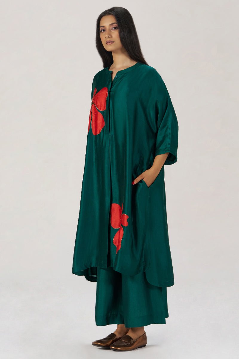 Deep Forest Green Silk Festive Co-ord Set - Ganga Fashions