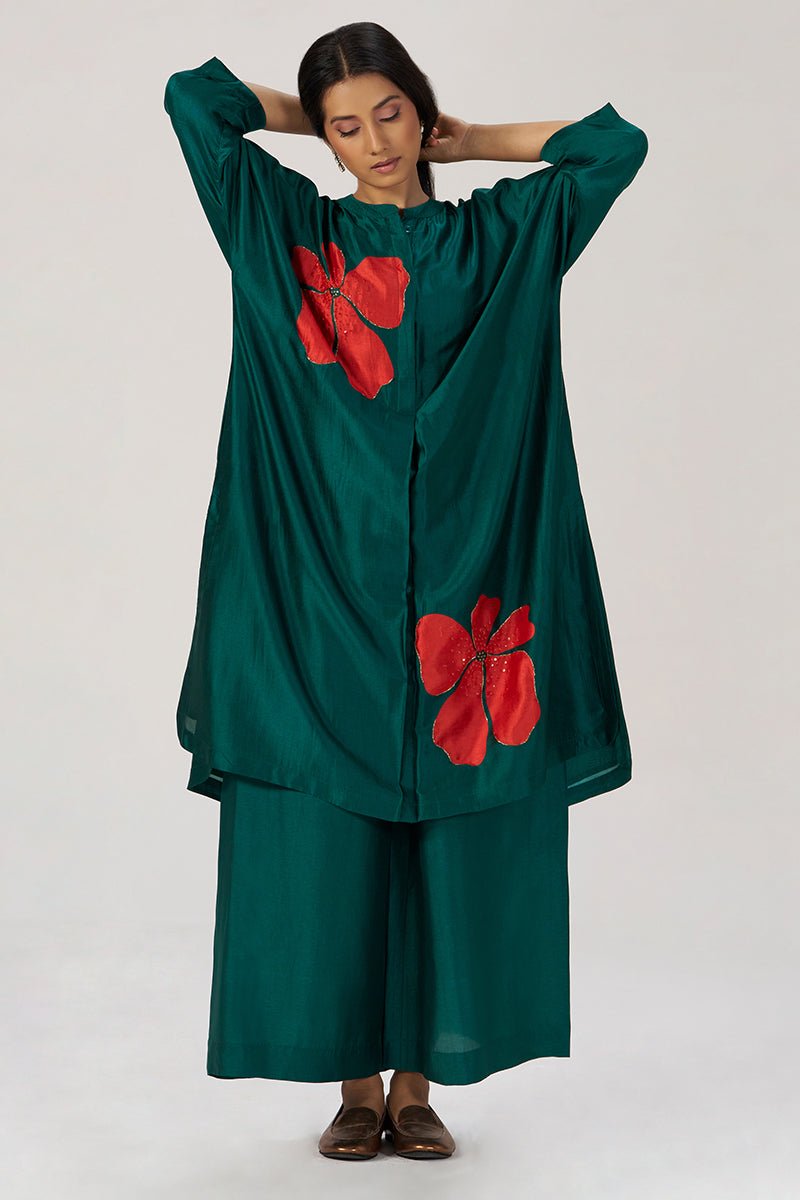 Deep Forest Green Silk Festive Co-ord Set - Ganga Fashions