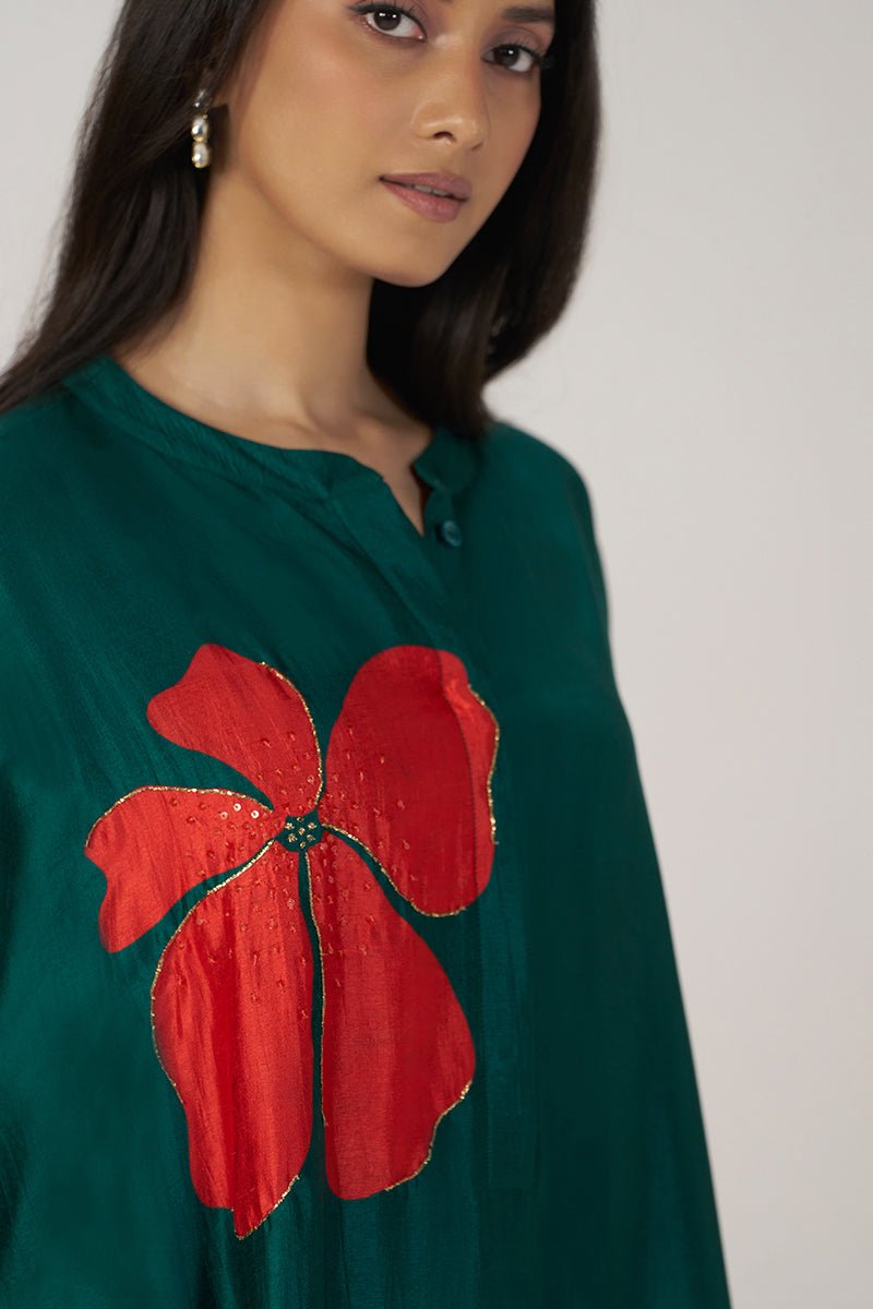 Deep Forest Green Silk Festive Co-ord Set - Ganga Fashions