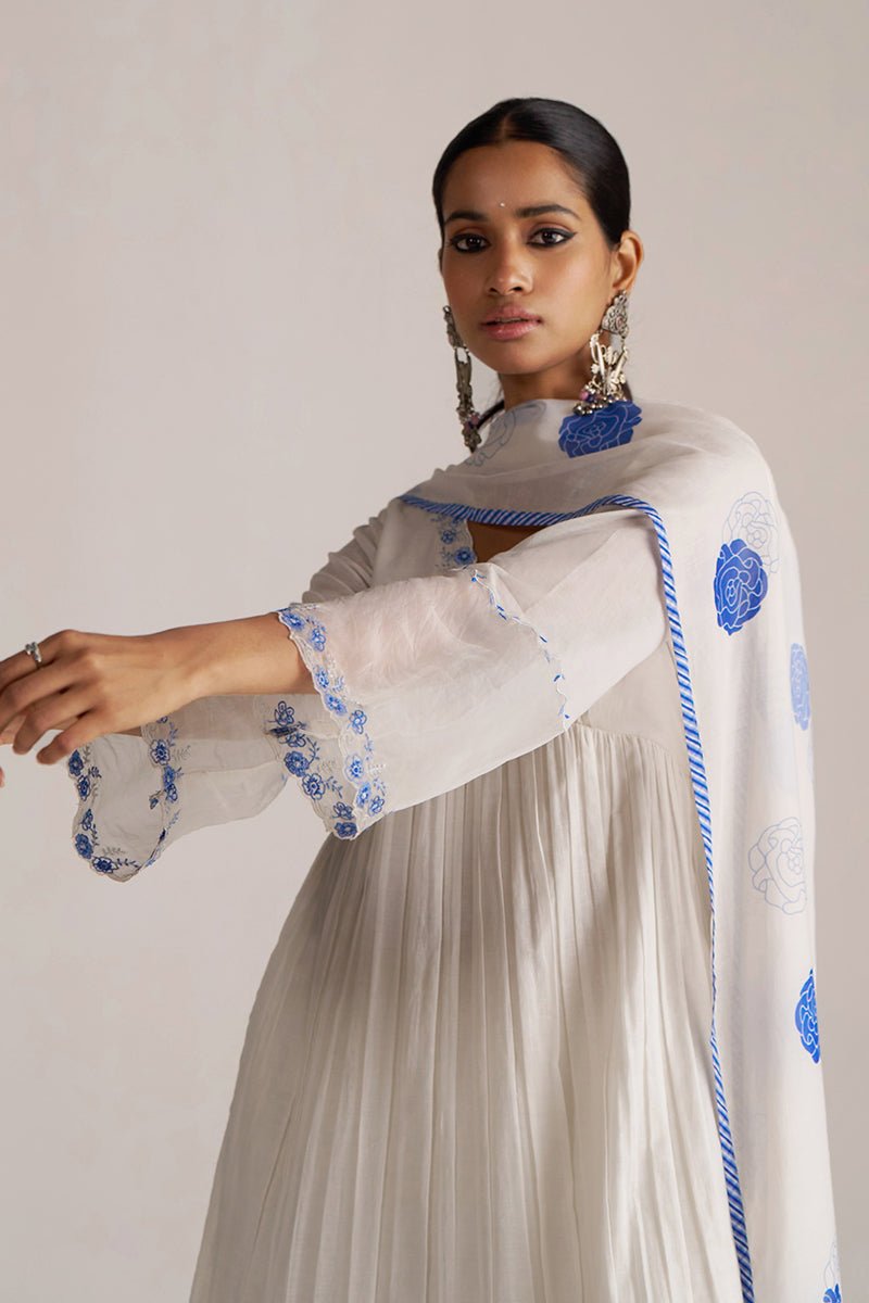 Marshmellow and Cobalt Blue Chanderi Kurta Set