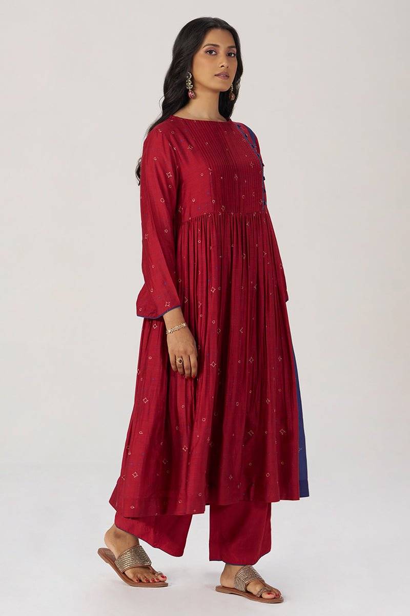 Red and Indigo Festive Co-ord Set - Ganga Fashions