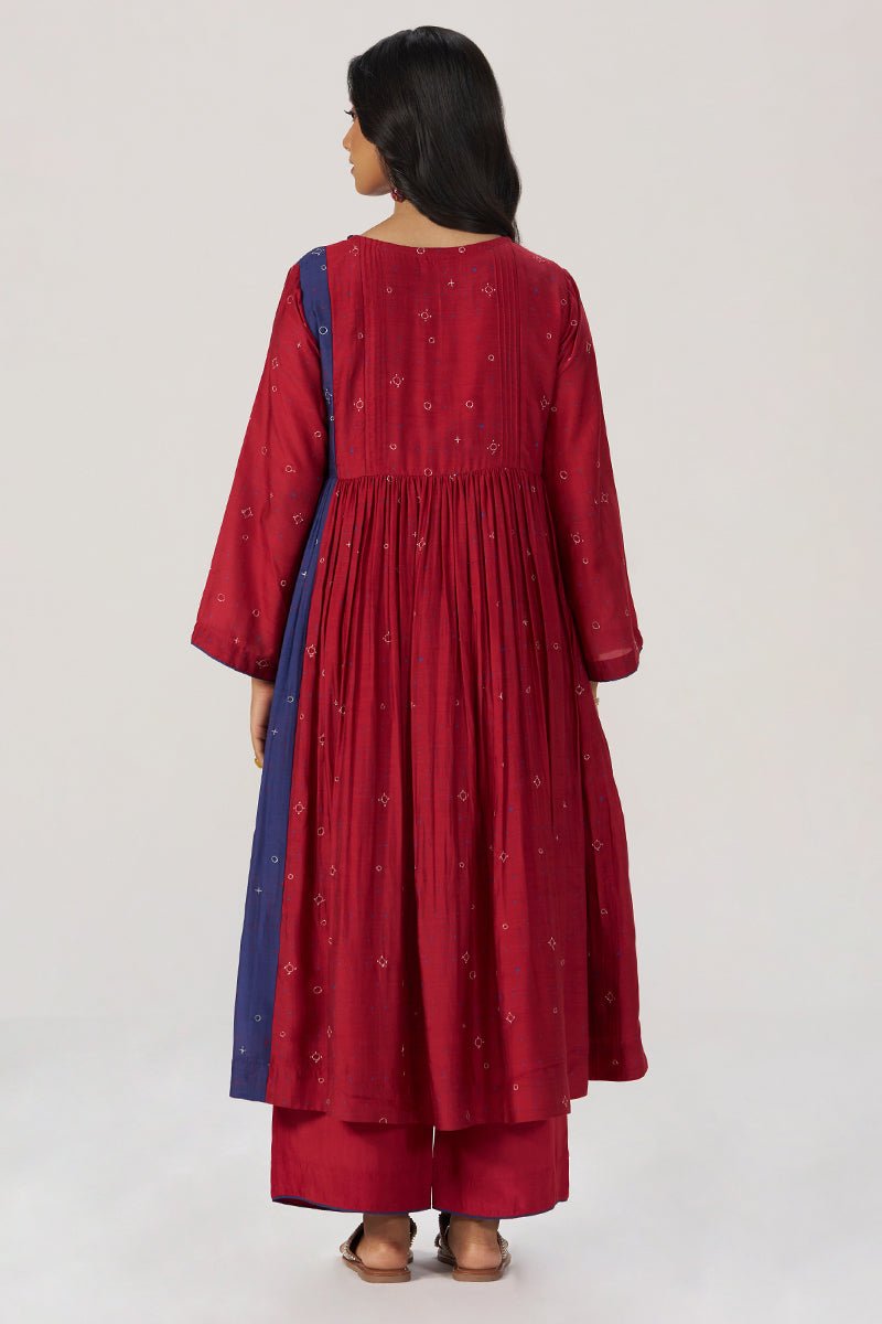 Red and Indigo Festive Co-ord Set - Ganga Fashions