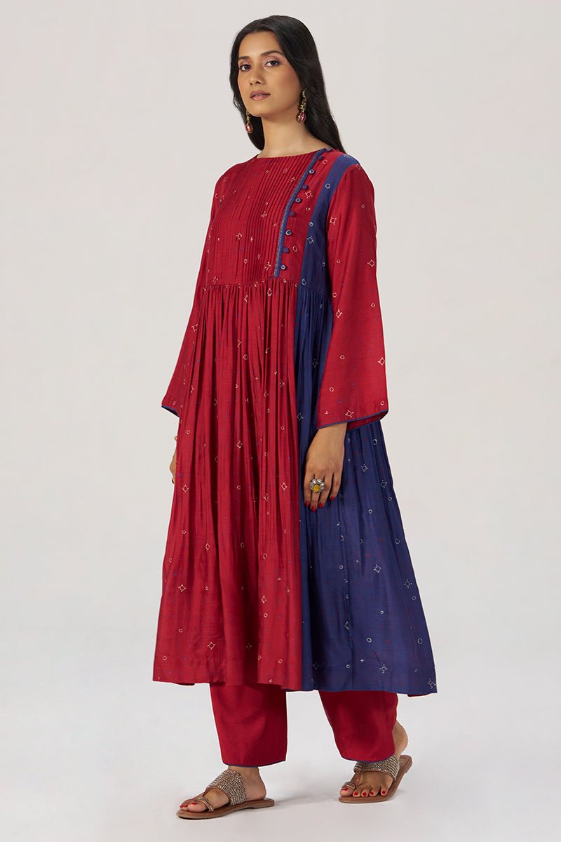 Red and Indigo Festive Co-ord Set - Ganga Fashions
