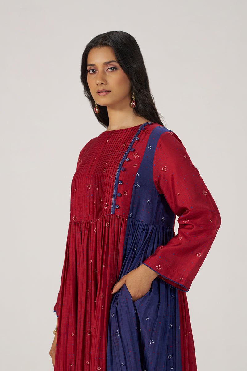 Red and Indigo Festive Co-ord Set - Ganga Fashions