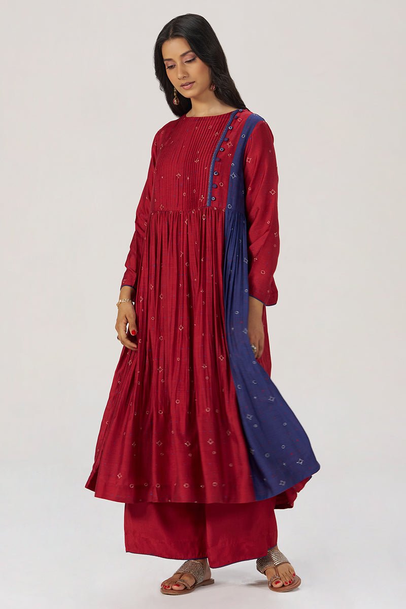 Red and Indigo Festive Co-ord Set - Ganga Fashions
