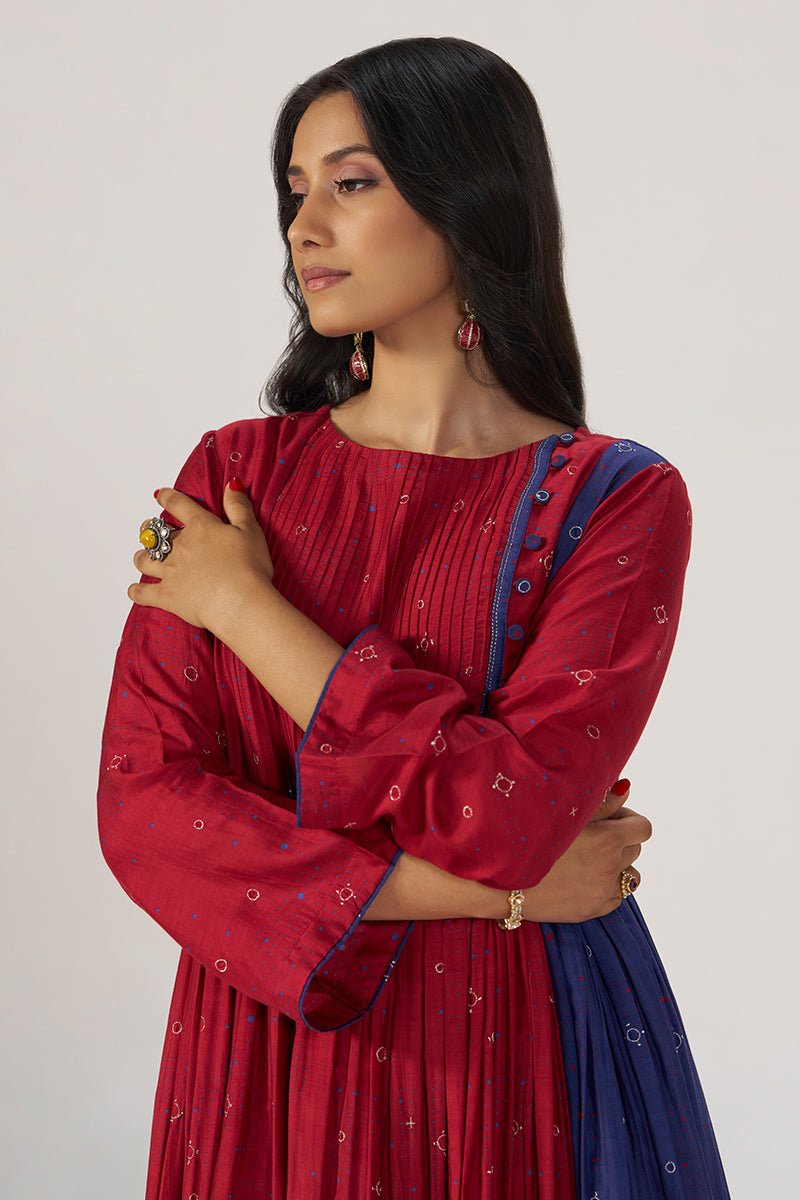 Red and Indigo Festive Co-ord Set - Ganga Fashions
