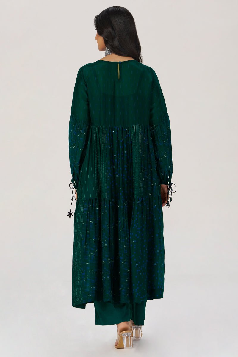 Deep Green Panelled Festive Co-ord Set - Ganga Fashions