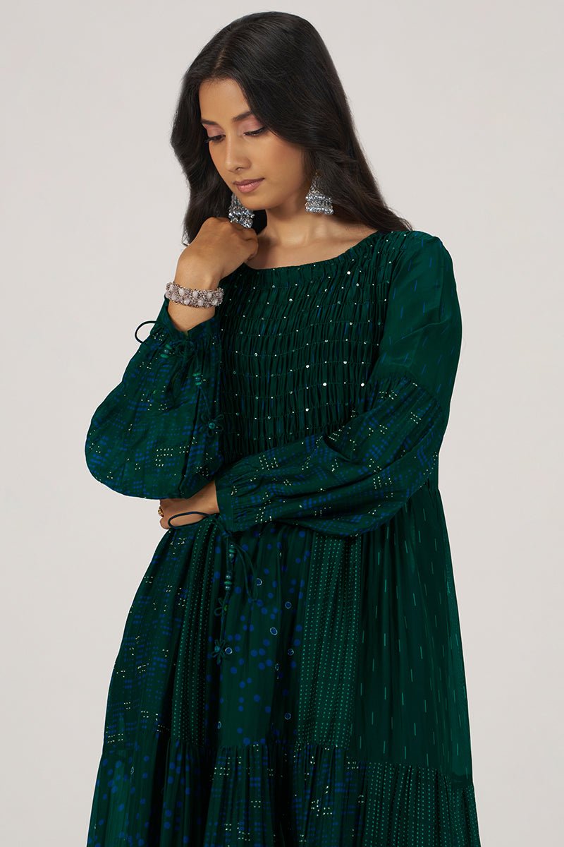 Deep Green Panelled Festive Co-ord Set - Ganga Fashions