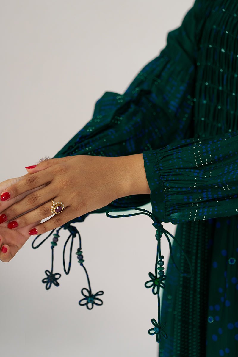 Deep Green Panelled Festive Co-ord Set - Ganga Fashions