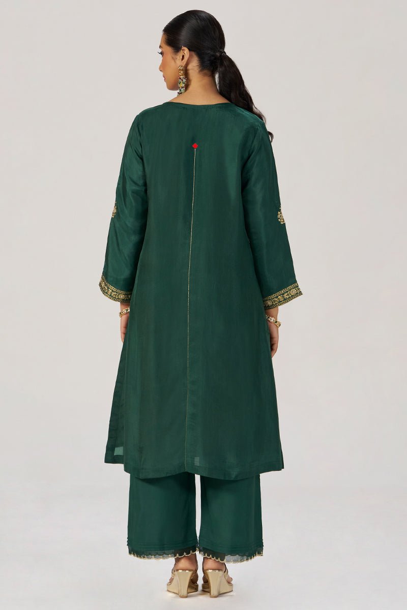 Deep Emerald Green Festive Silk Kurta Set - Ganga Fashions