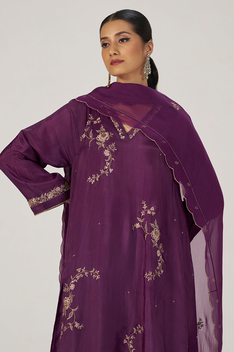 Deep Plum Silk Festive Kurta Set