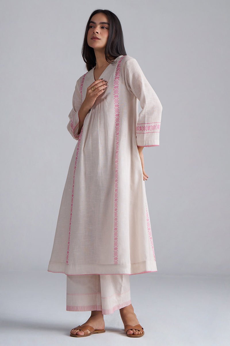 Ivory With Morning Glory Pink Cotton Linen Co-ord Set