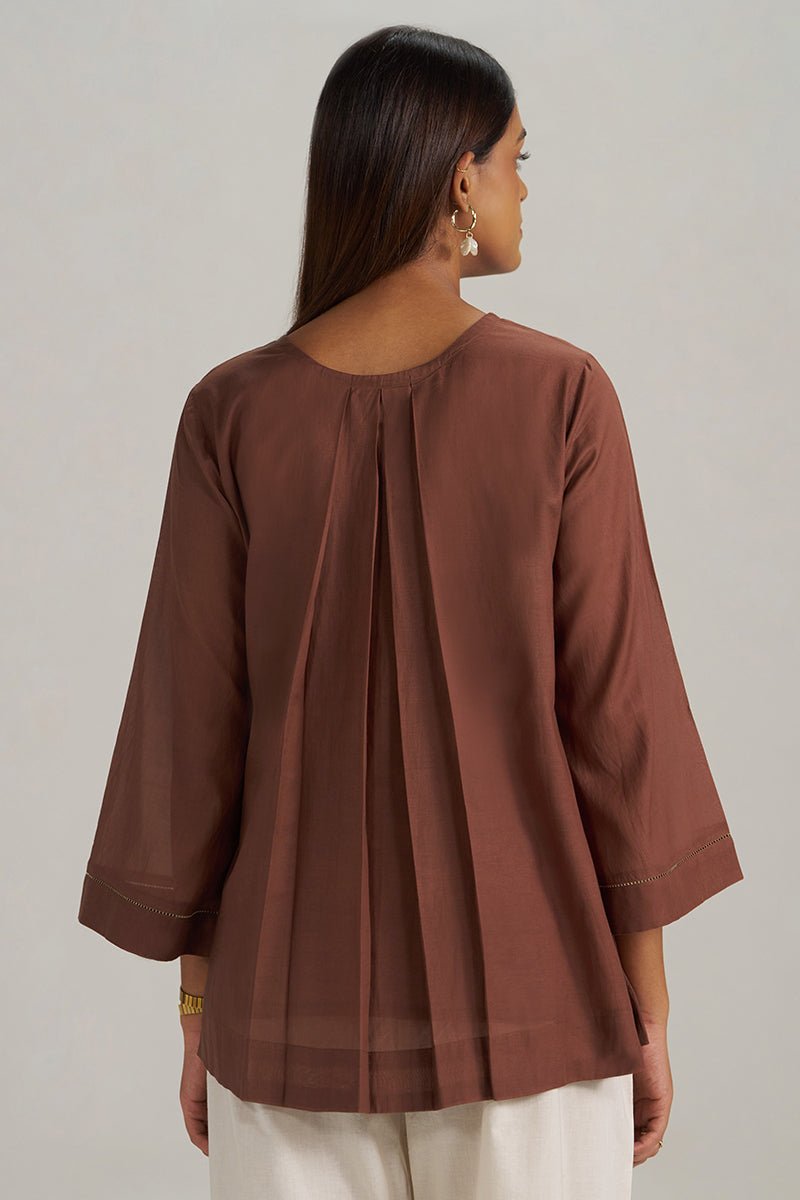 Cocoa Brown Embroidered Mul-Mul Tunic - Ganga Fashions