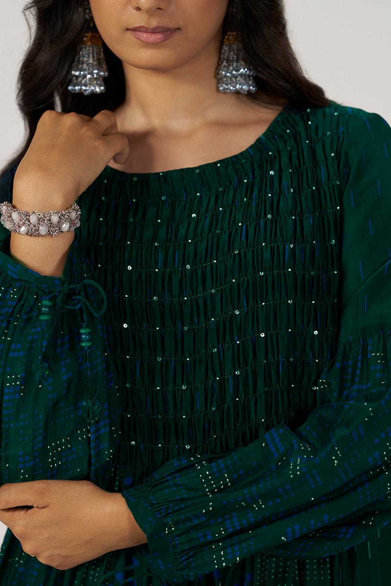 Deep Green Panelled Festive Co-ord Set - Ganga Fashions