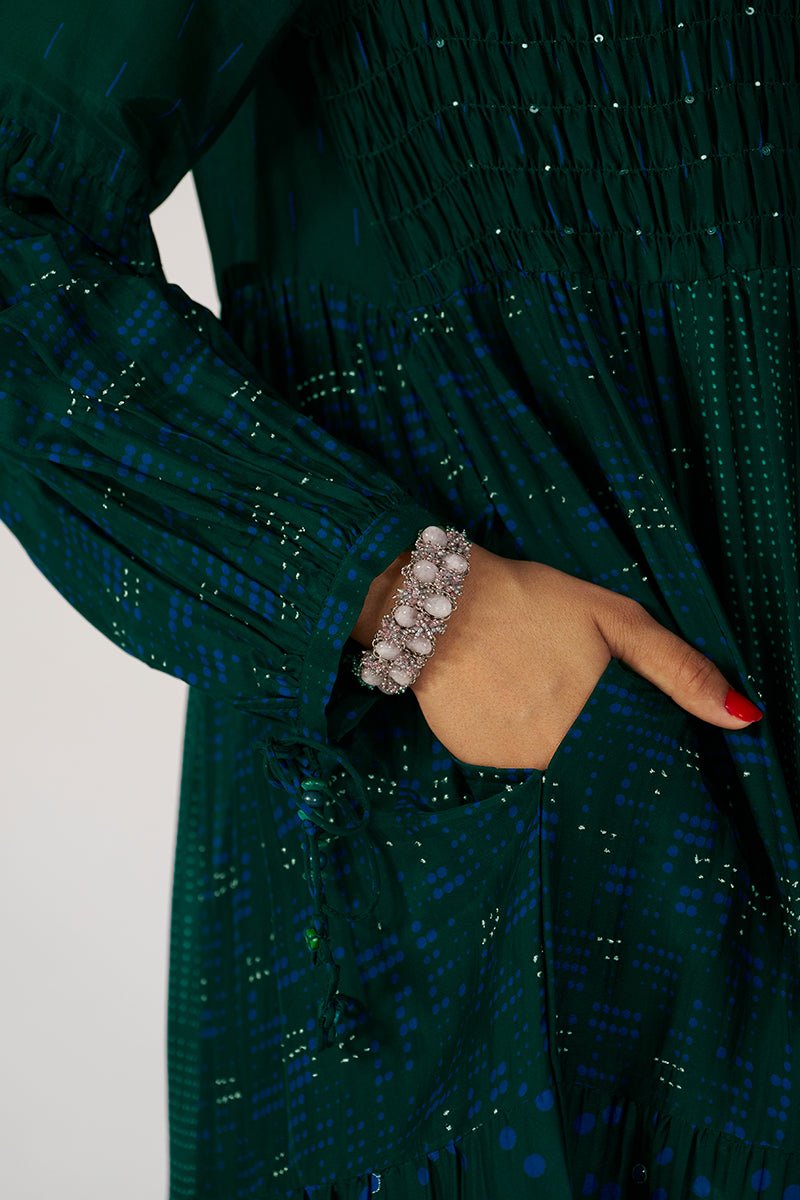 Deep Green Panelled Festive Co-ord Set - Ganga Fashions