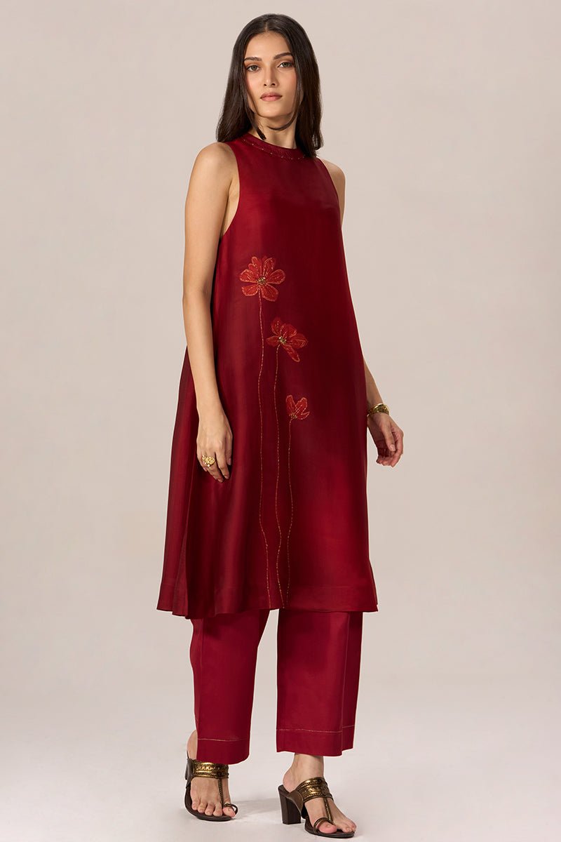 Maroon Silk Co-ord Set - Ganga Fashions