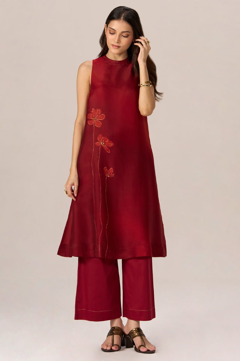 Maroon Silk Co-ord Set - Ganga Fashions