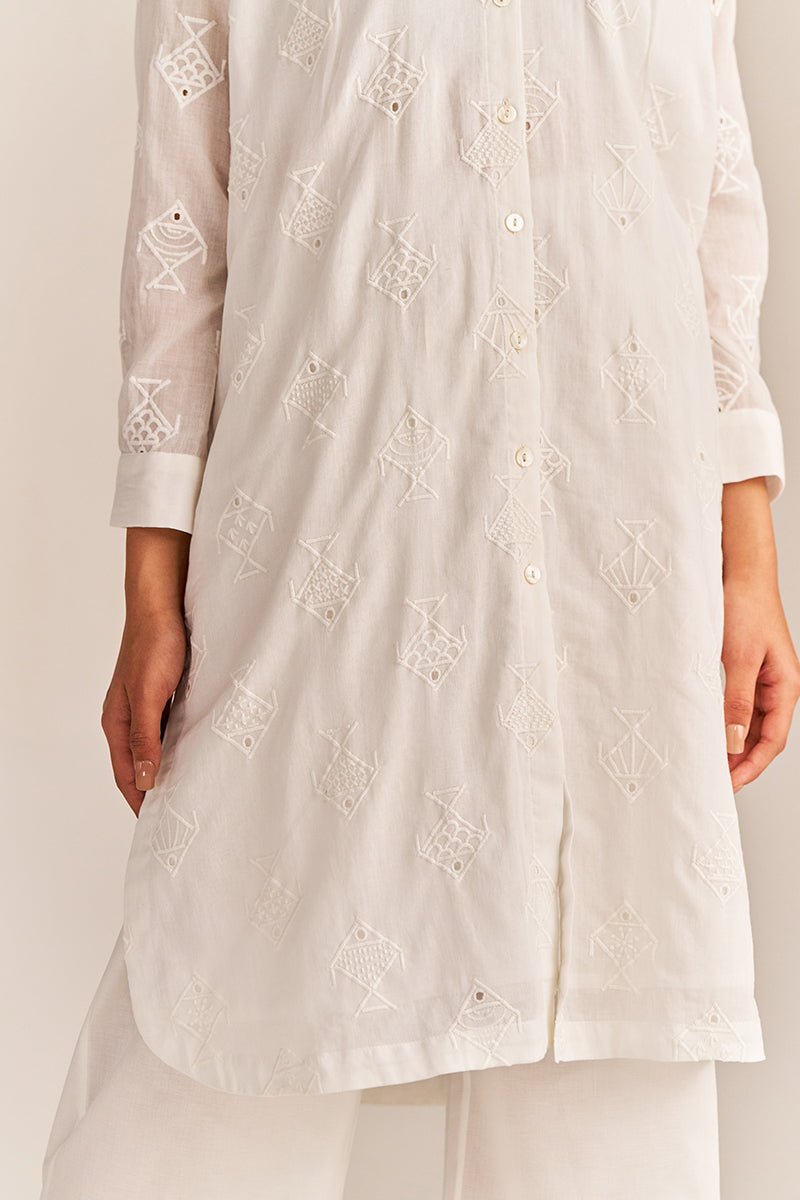 White Mul Embroidered Co-ord Set