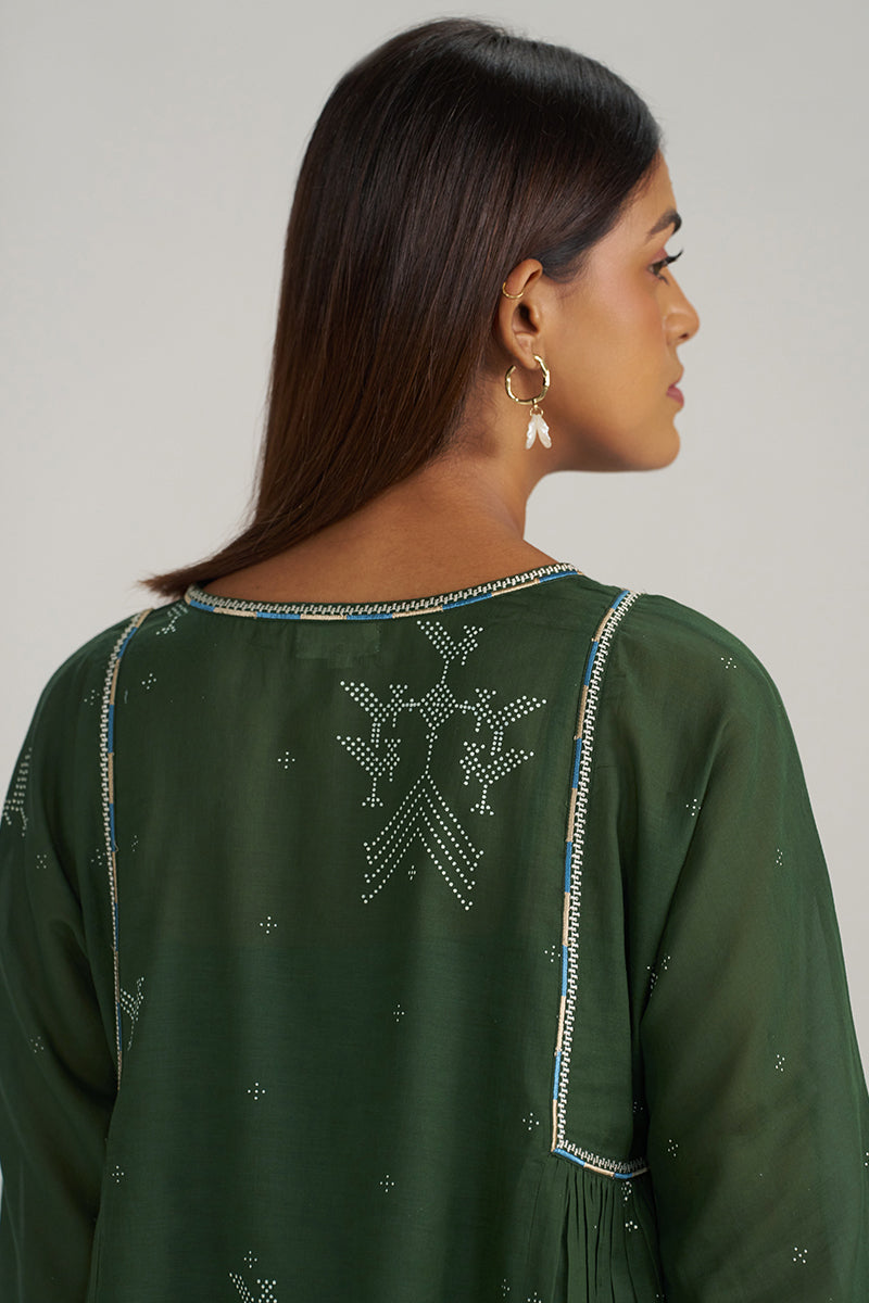 Mehndi Green Hand-Printed Mul-Mul Tunic