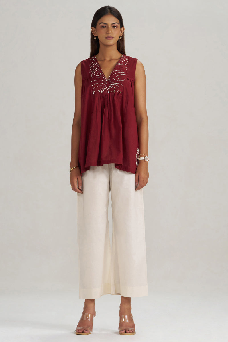 Maroon Embroidered Mul-Mul Tunic