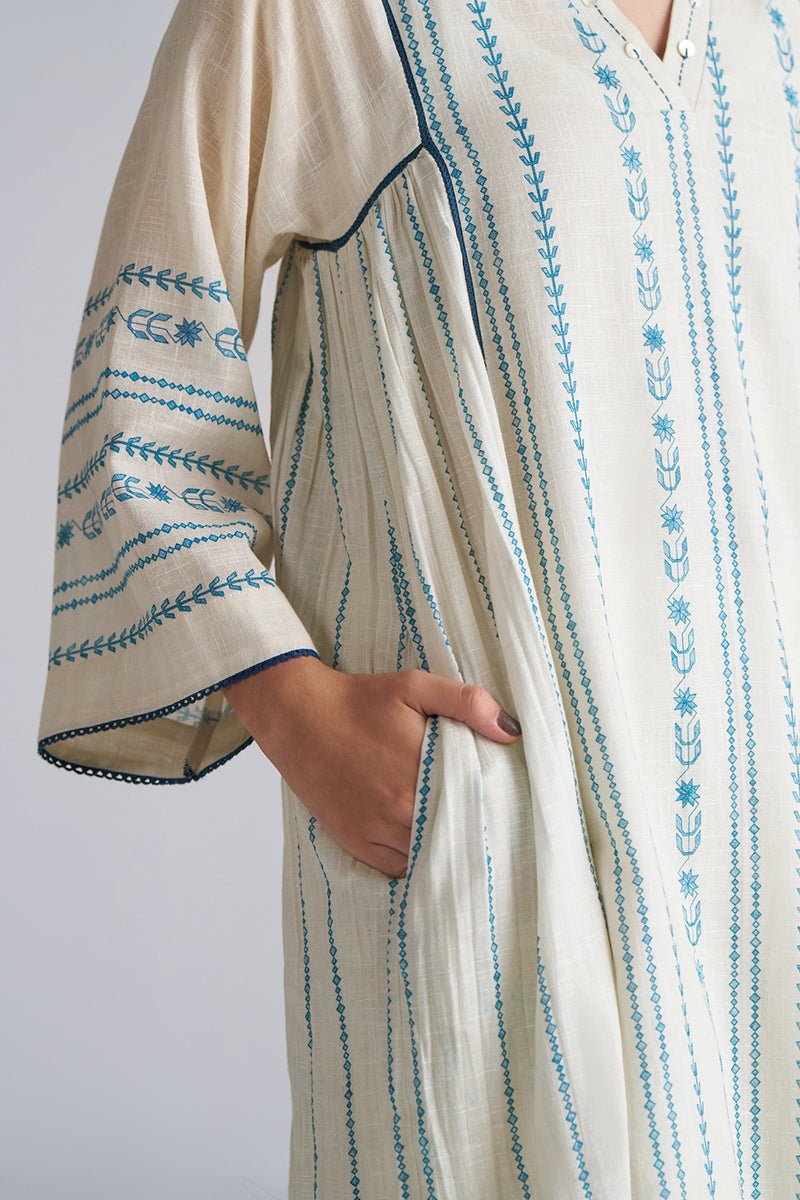 Ivory With Blue Cotton Linen Co-ord Set