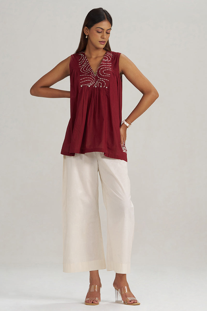 Maroon Embroidered Mul-Mul Tunic