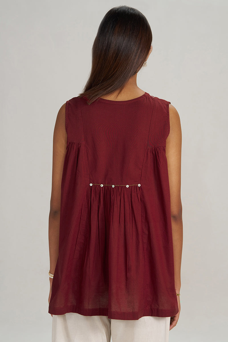 Maroon Embroidered Mul-Mul Tunic
