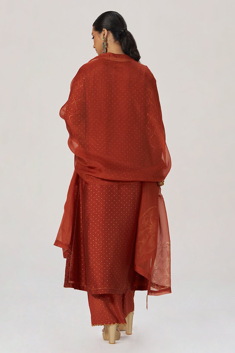 Rust Raw Silk Festive Kurta Set - Ganga Fashions