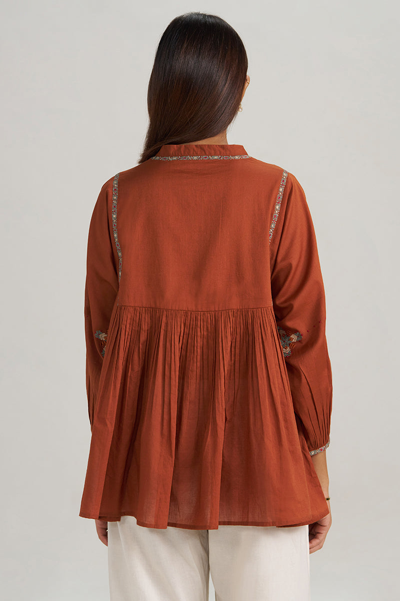 Rust Embroidered Mul-Mul Tunic