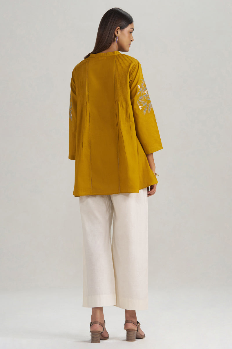 Mustard Mul-Mul Embroidered Tunic