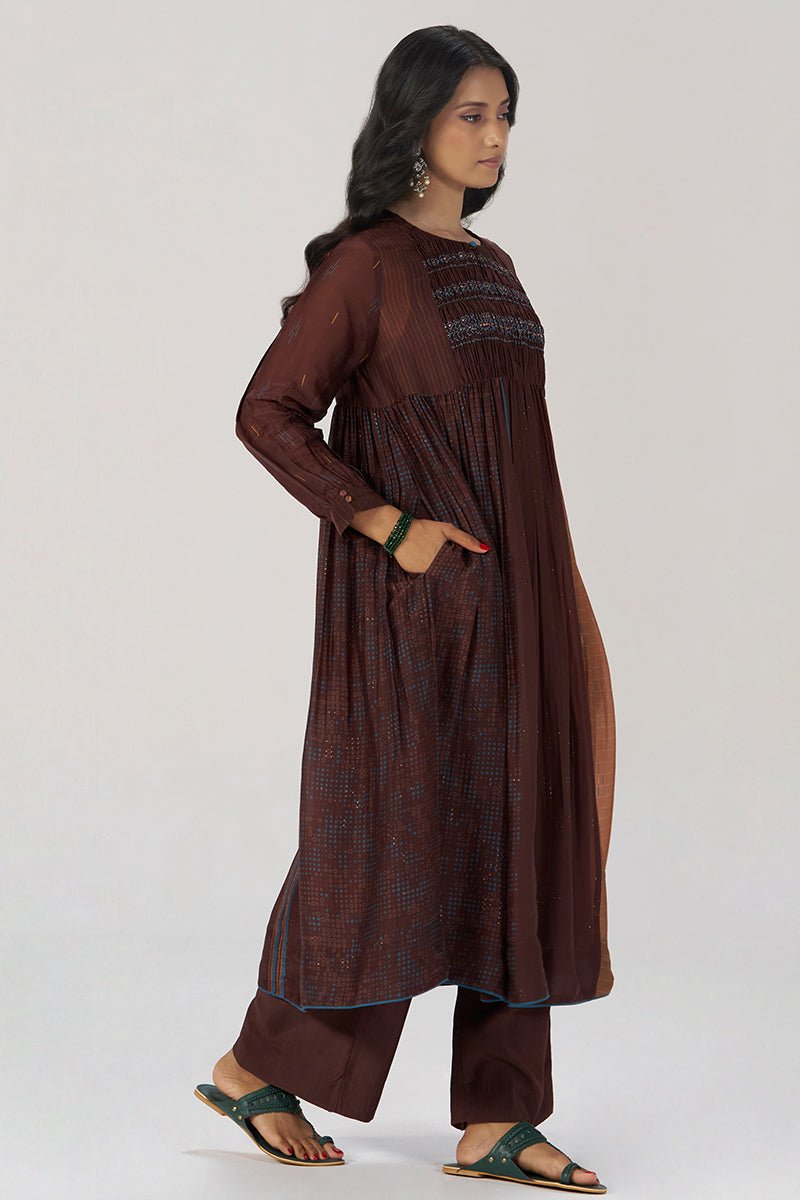 Chocolate Mousse Paneled Festive Co-ord Set - Ganga Fashions