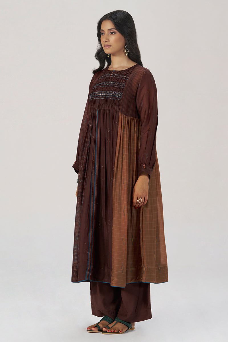 Chocolate Mousse Paneled Festive Co-ord Set - Ganga Fashions