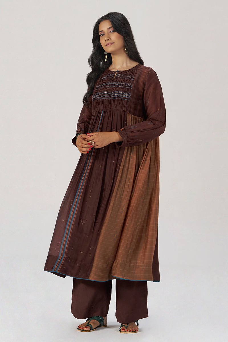 Chocolate Mousse Paneled Festive Co-ord Set - Ganga Fashions
