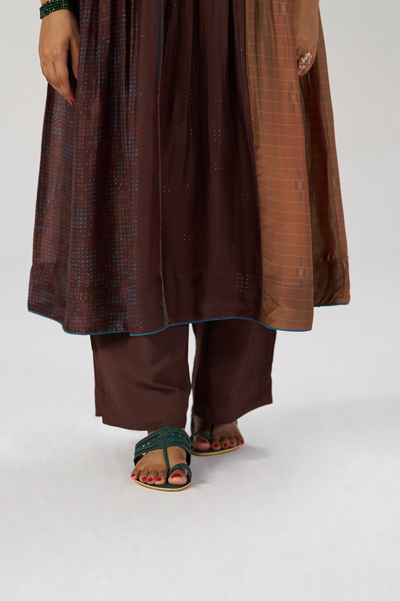 Chocolate Mousse Paneled Festive Co-ord Set - Ganga Fashions