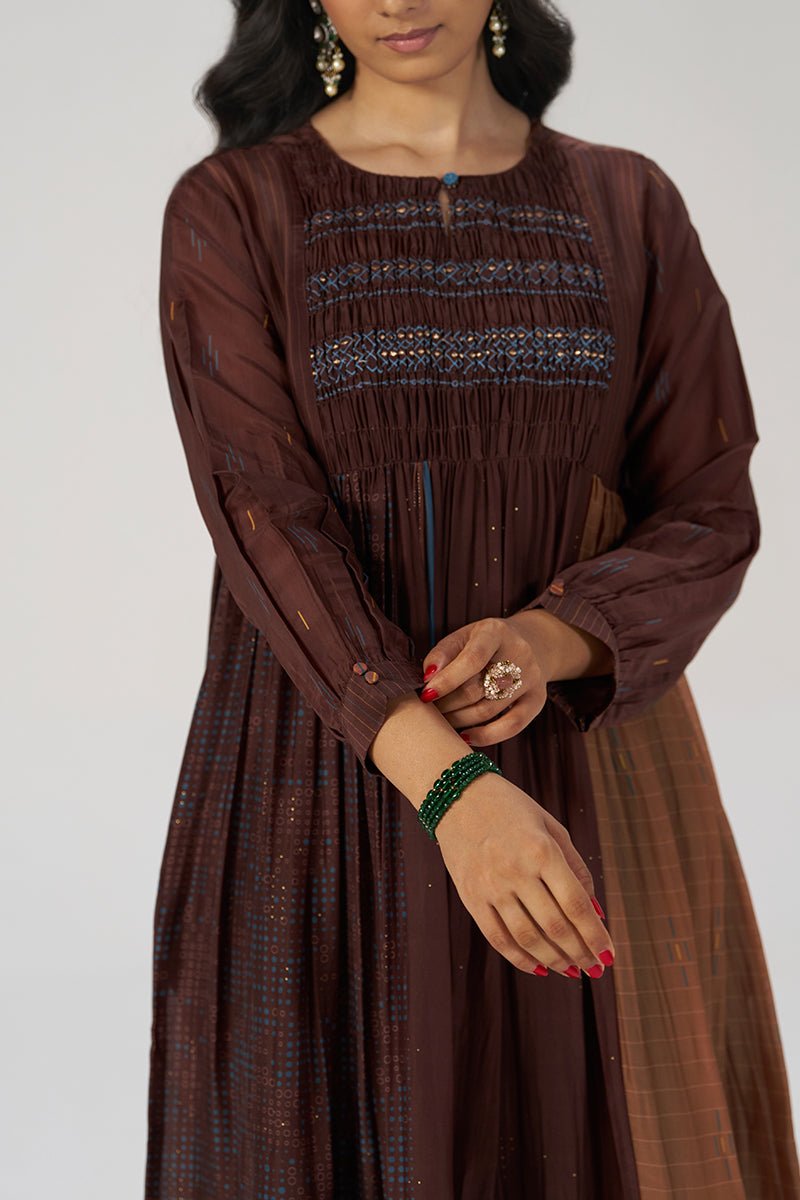 Chocolate Mousse Paneled Festive Co-ord Set - Ganga Fashions