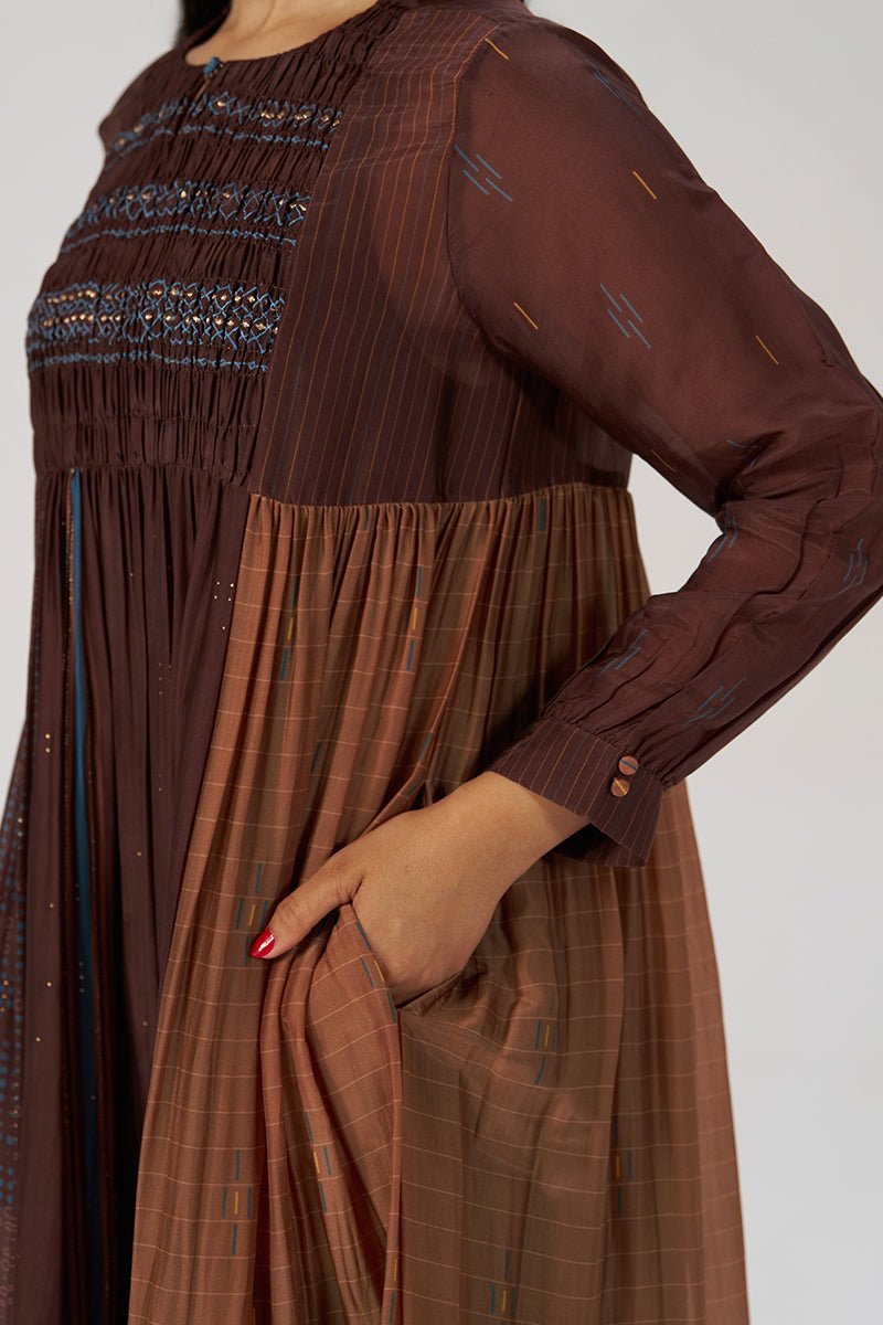 Chocolate Mousse Paneled Festive Co-ord Set - Ganga Fashions