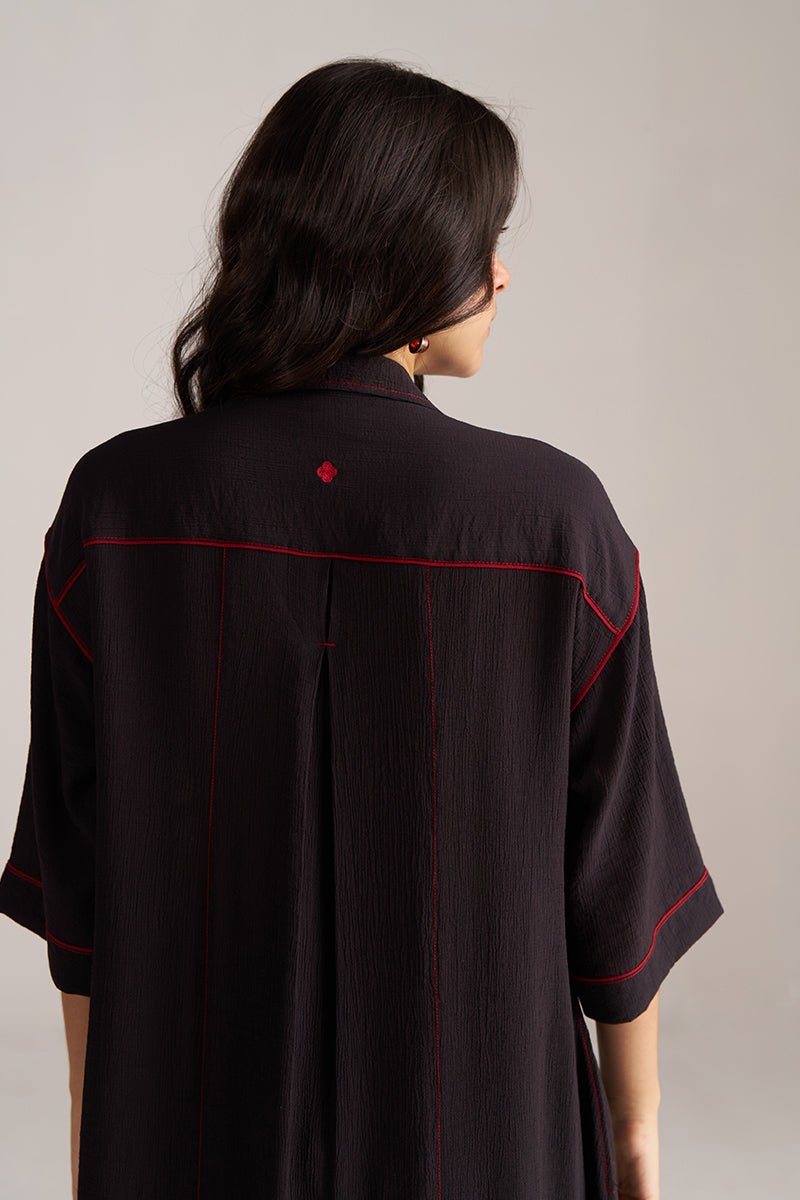 Black shirt with red accents worn by a person on a plain background, Black Co-ord Set for Women | Rangmanch Collection | Ganga Fashions