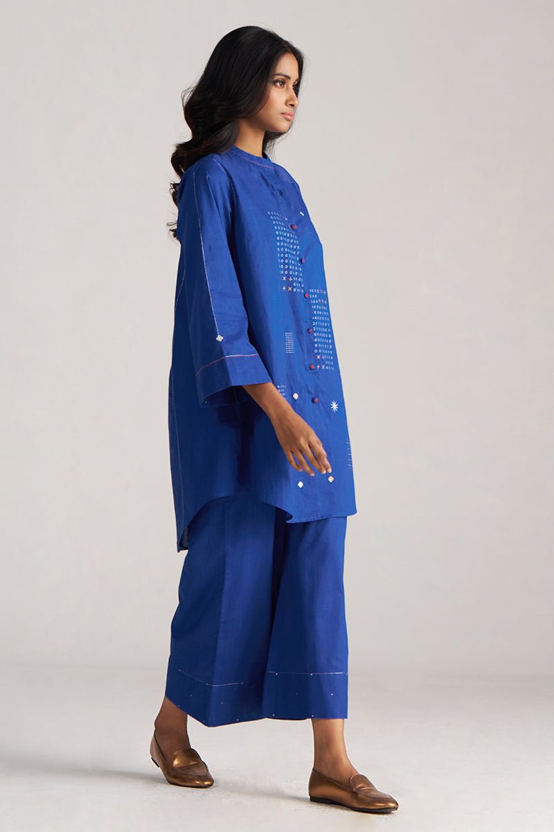 right side model view True Blue Cotton Co-ord Set for Women