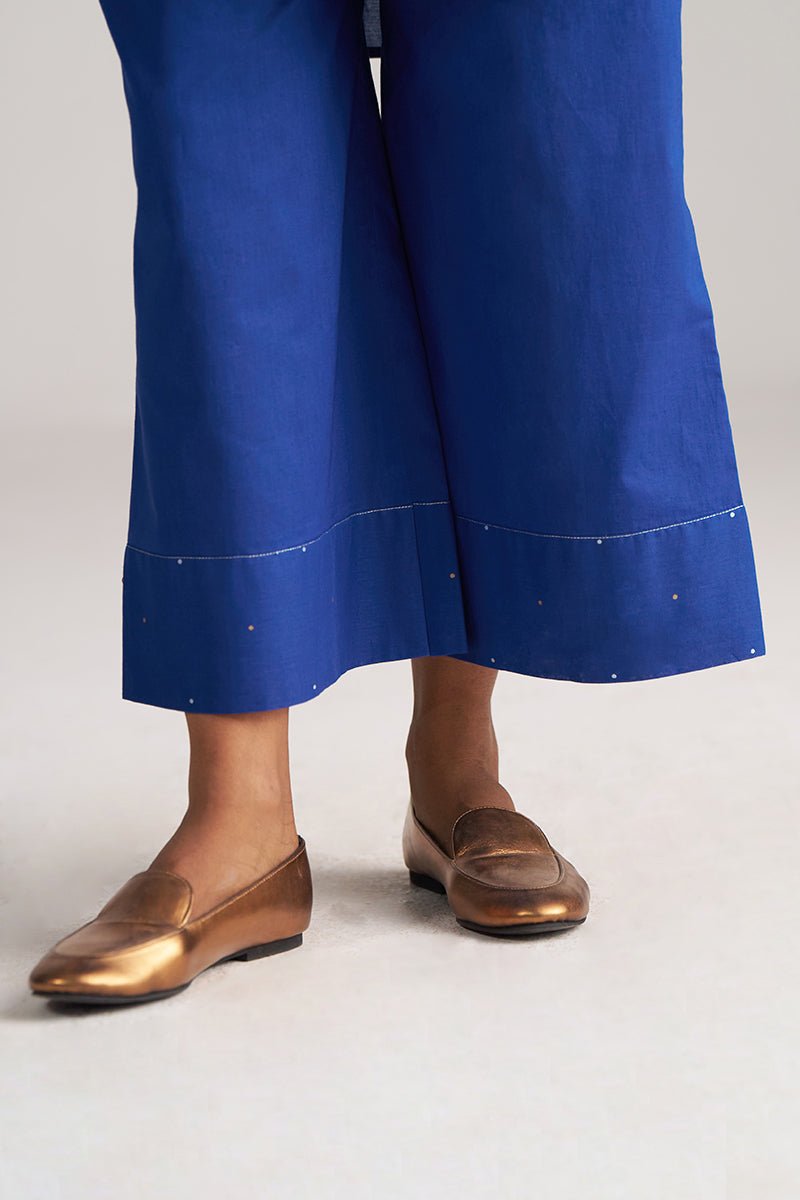 leg fornt side model view True Blue Cotton Co-ord Set for Women