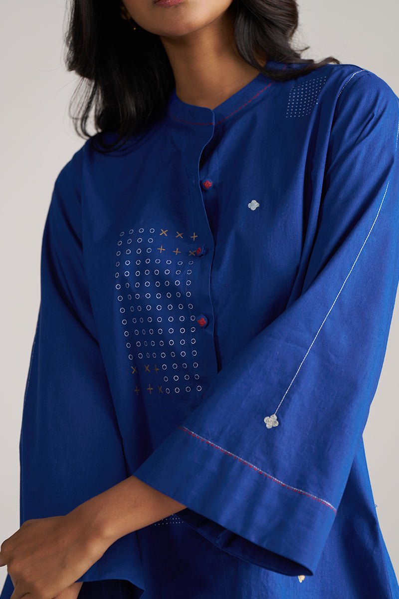 front hand side model view True Blue Cotton Co-ord Set for Women