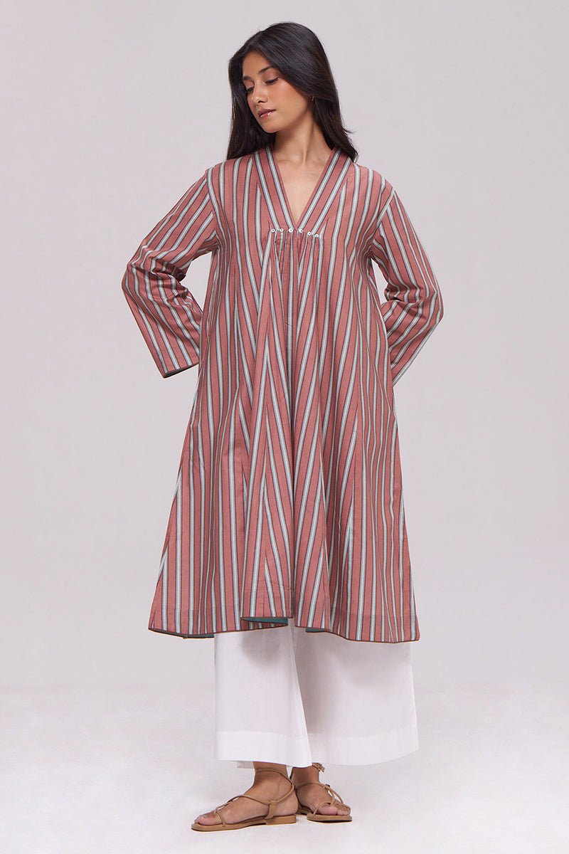 Brown Stripe Cotton kurta - Ganga Fashions