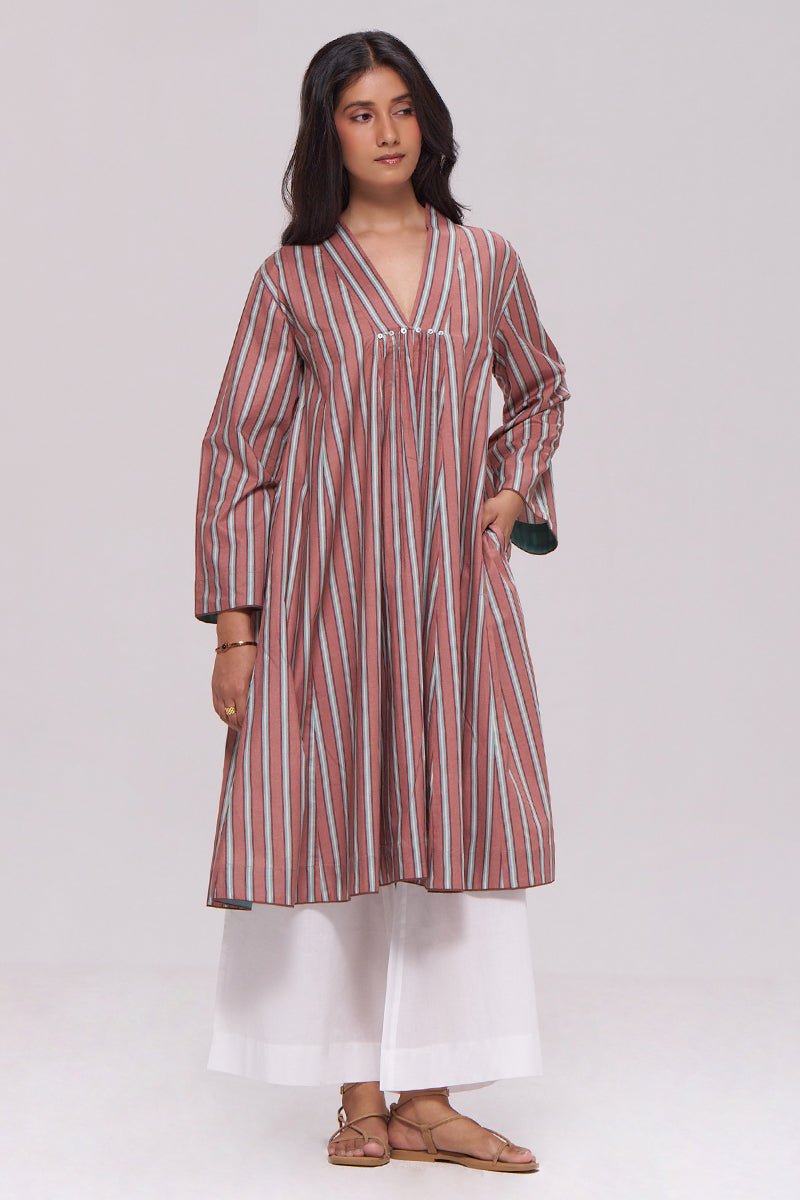 Brown Stripe Cotton kurta - Ganga Fashions