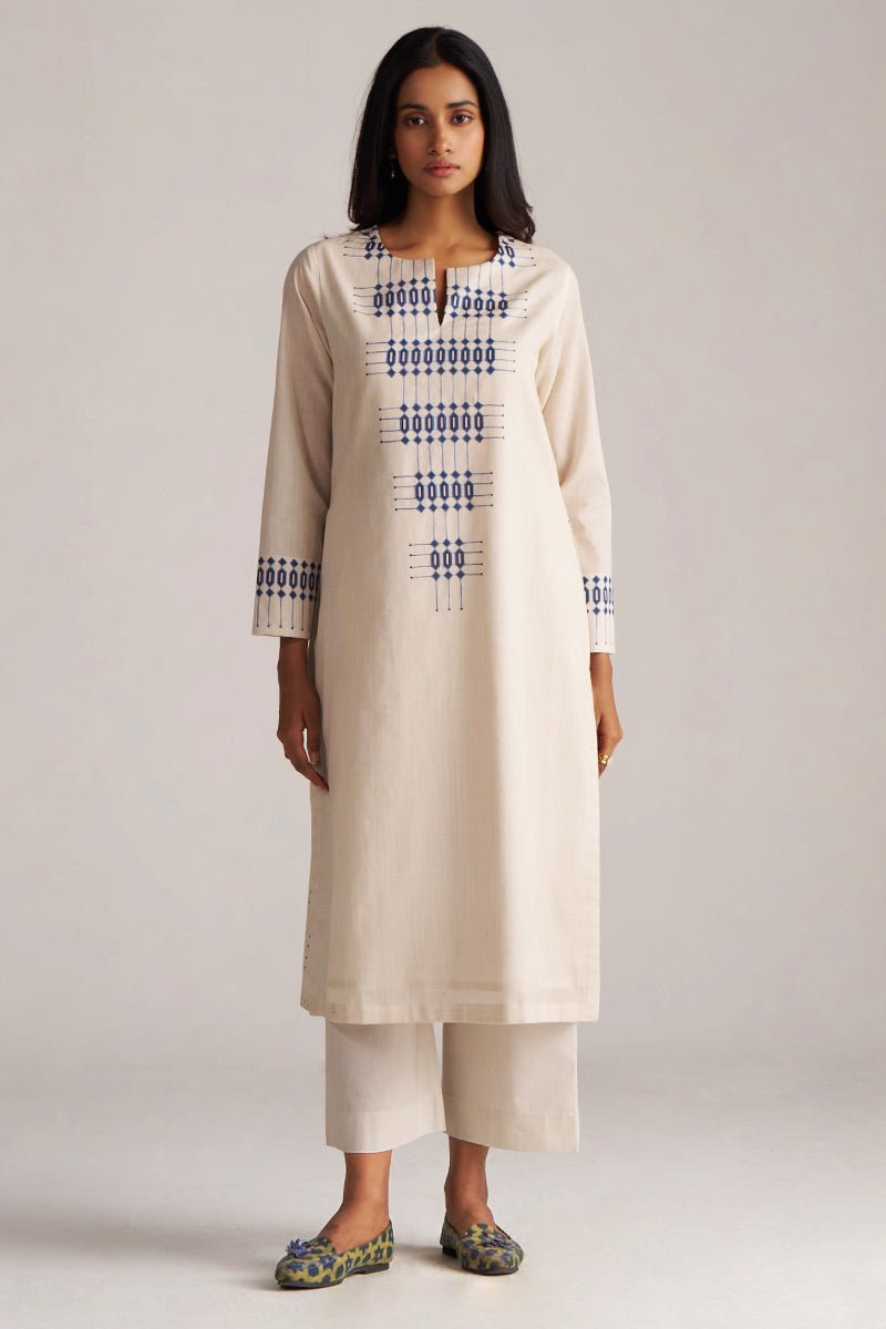 Beige and Blue Mul-Mul Print Co-ord Set