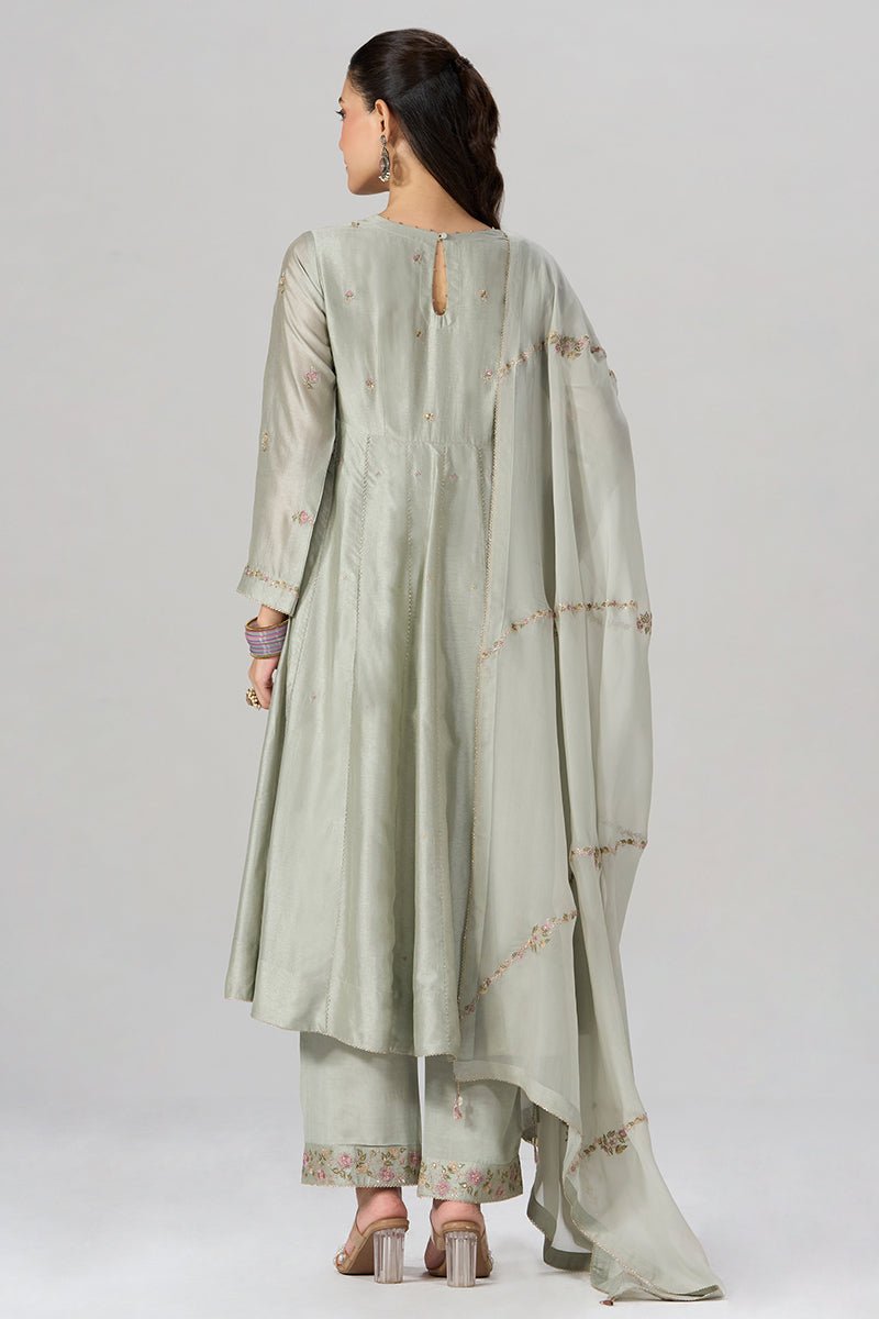Silver Birch Grey Embroidered Festive Anarkali Set - Ganga Fashions