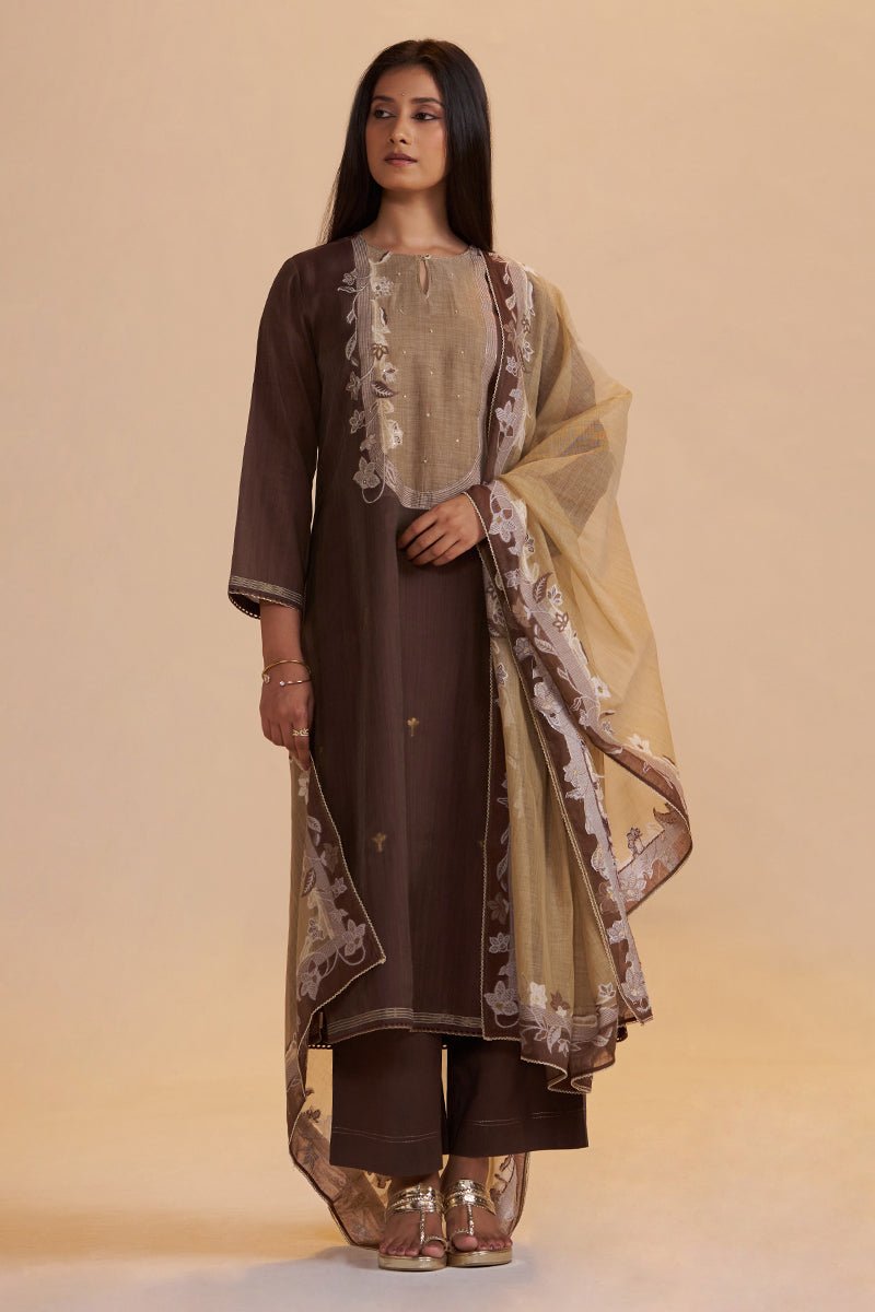 Deep Mahogany Woven Kurta Set - Ganga Fashions